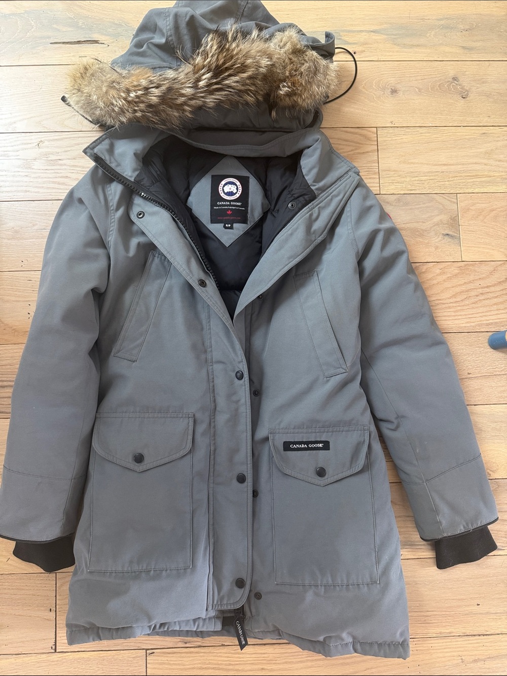Canada Goose Grey Parka with Fur-Trimmed Hood